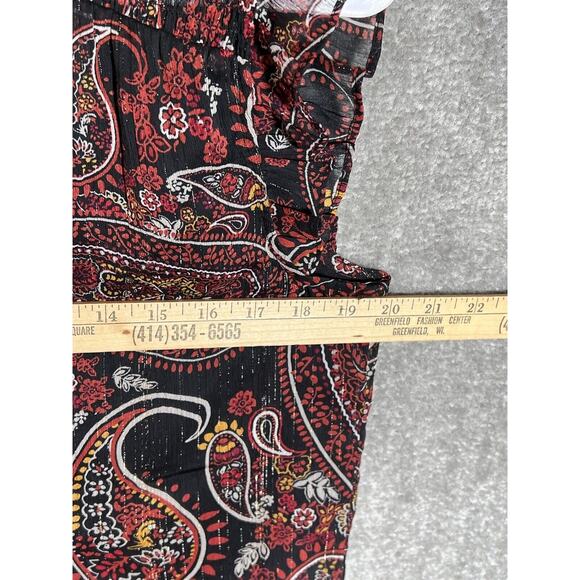 Daniel Rainn Top Womens Size Medium Black Red Paisley Sleeveless Ruffle Pintucks - Picture 6 of 7